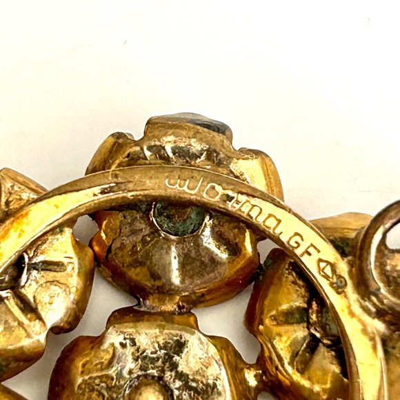 Vintage Gold Filled Floral Necklace — Turquoise Crystal Accents — Signed - Picture 4 of 9